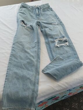 Pac-Sun Light Wash Distressed  Big Leg Jeans.